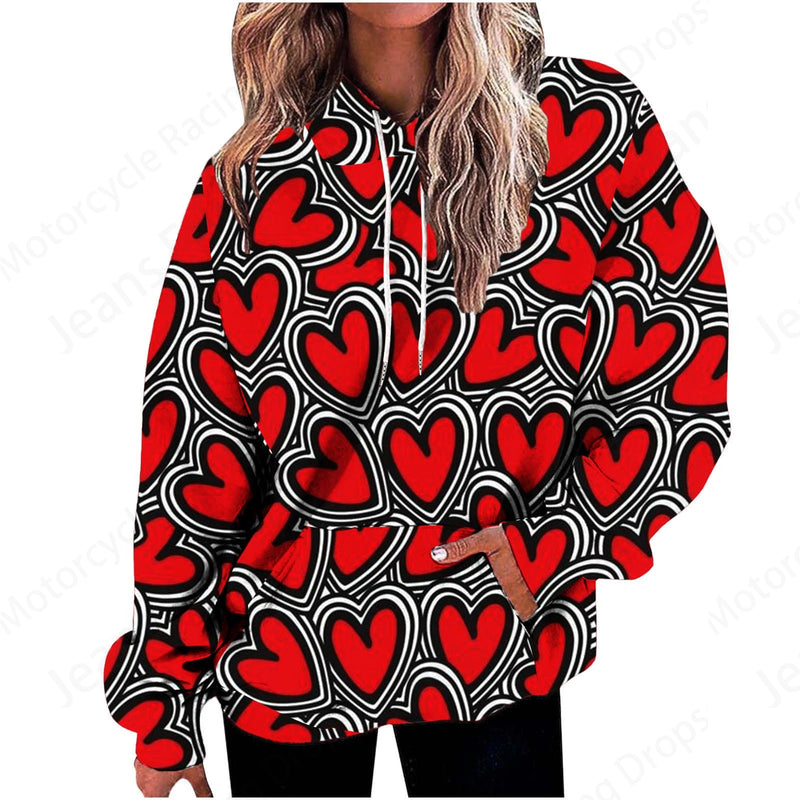 Floral 3d Print Graphic Hoodie Women Fashion Hoodies Sweatshirt Women Sweats Oversized Coat Heart Sweatshirt Pocket Pullovers