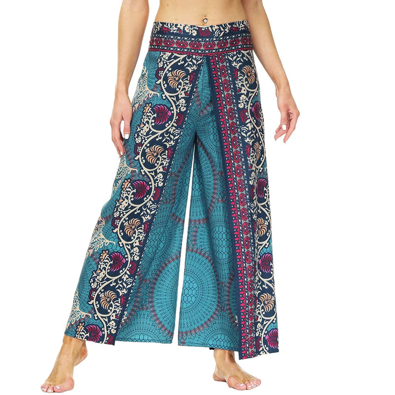 Women's Casual Soft Slit Leg Pants, Harem Dance, Beach Boho Baggy Yoga Pants, Lady Loose Wide Leg Wrap Long Pants, Summer