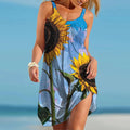 Summer Sunflower Beach Dress for Women 3D Print Vacation Party Sundress Ladies Casual Sleeveless Beachwear Female Traf Clothing