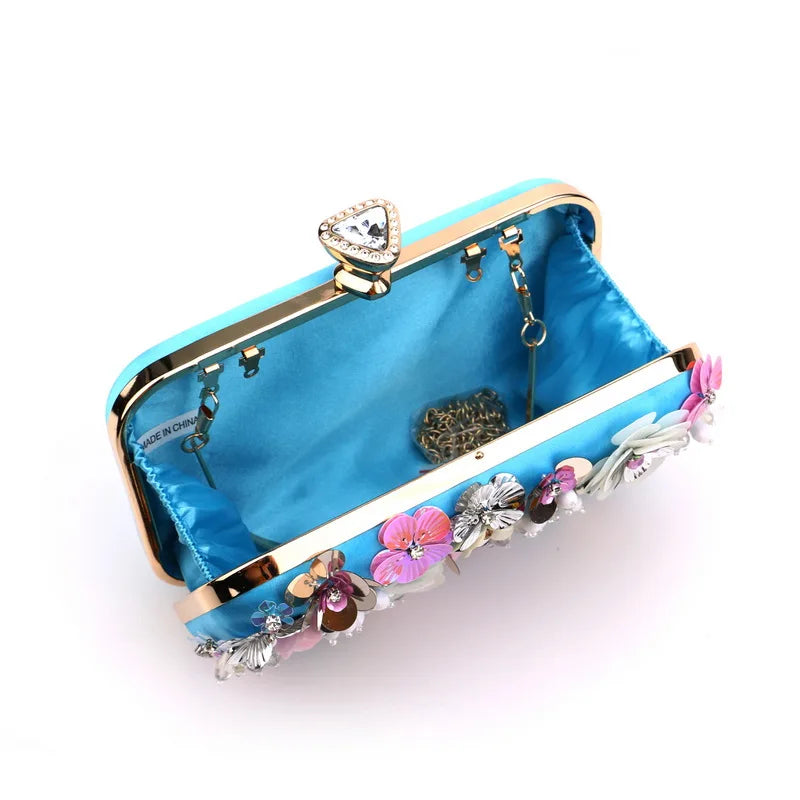 the FLOWER SHOP - Fashion Women Bags, Flower Diamonds Embroidery Small Clutch, Luxury Lady Handbags, Evening Bags, New Arrival Chain Shoulder Purse