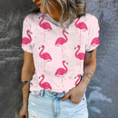 the FLAMINGO - Fashion Casual Flamingo Printed Trend High Quality Loose Short Sleeve Round Neck T-Shirts for Women