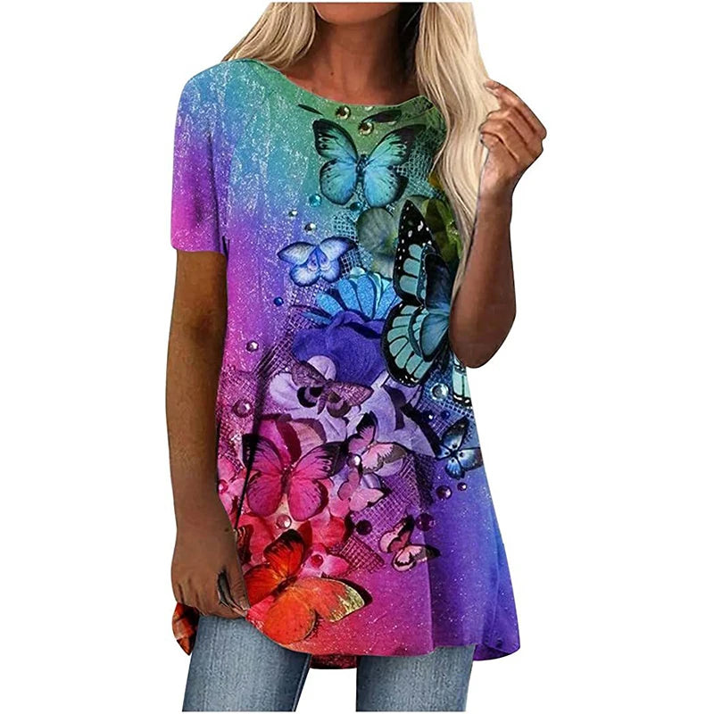 Fashion Butterfly Floral T-Shirts Gradient 3D Print Women Oversized Streetwear T Shirt Tunic Tops Harajuku Female Tees Clothing