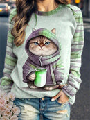 the COFFEE CAT CLUB - Women's Round Neck Animal Cat 3D Printed Autumn/Winter Sweatshirts