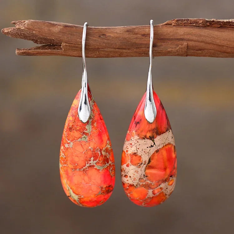 the BOHO STONE - Original Luxury Bohemian Emperor Stone Geometric Pendant Earring Natural Stone Jewelry Earrings for Women