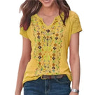 the VINTAGE BOHO - Fashion Casual V-Neck Short Sleeved Bohemian Floral Printed Blouses Loose T-Shirts