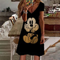 New 2024 Summer Dresses Women Disney Mickey Mouse print Dress Female Clothing Casual Retro Short Sleeve Loose Plus Size Dress