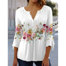 the FLOWER SHOP - Women's Vintage Floral Print Pleated Button Spring/Summer Fashion V-Neck 3/4 Sleeve Elegant Slim Blouse Tops