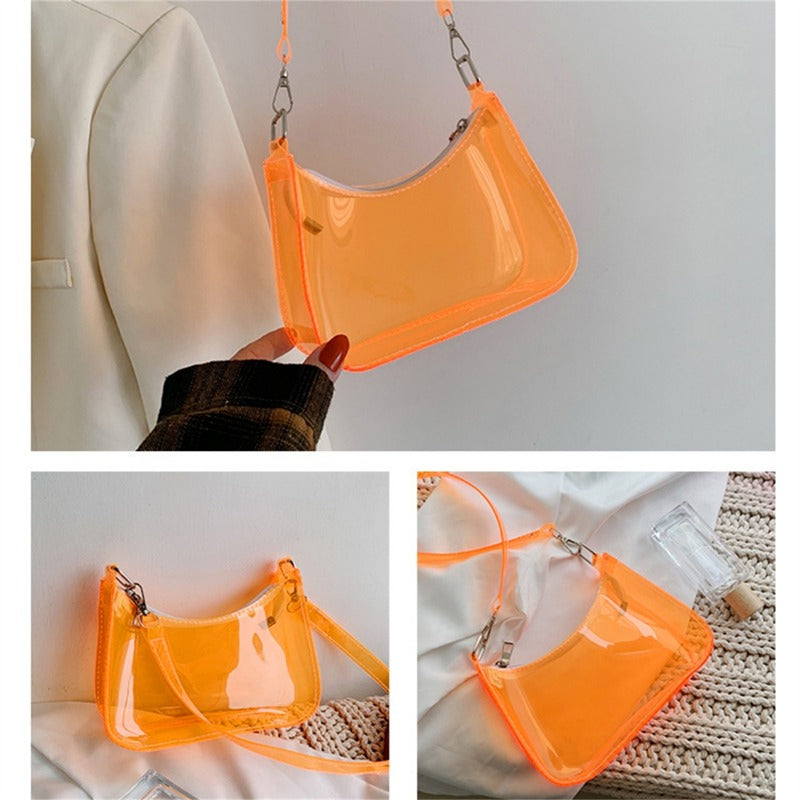 the NEON BAG - Clear Jelly Shoulder Bag for Women, Small Zipper Underarm Purses & Fashion Handbag