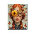 the BOHO BEAUTY - Nordic Boho Fashion Glasses Woman with Flowers Wall Art, Canvas Painting Butterfly with Girl Portrait Poster Prints Mural Picture