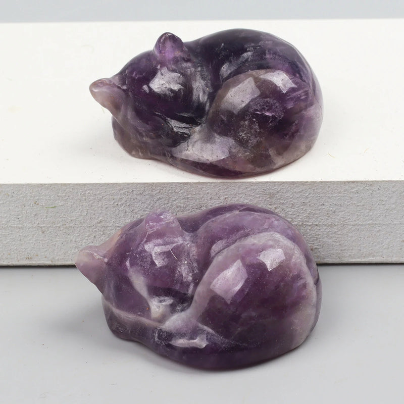 the SLEEPING KITTY - Various Crystal Energy Stones Carved Cats Rose Quartz Kitten Figurine, Natural Stone, Jade Mini Sleeping Cat, Chakra, Home Decor