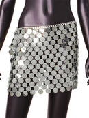 the SEQUIN - Women's Punk Sequins Metal Chain Hollow Out Mini Skirt