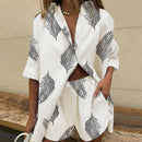 the OFFICE PARTY - Casual Print Short Sleeve Shirts 2-Piece Set Shorts Summer Fashion Loose Office Shirts Suit Outfits