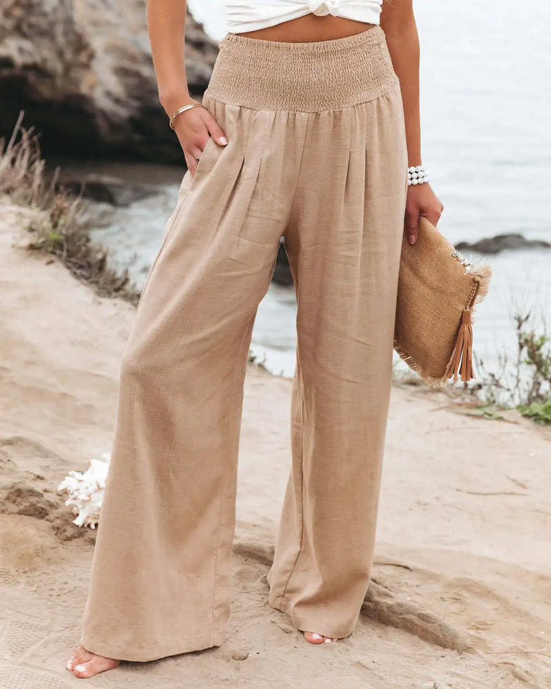 TEELYNN Casual High Elastic Waist Cotton Linen Pants Women Boho Beach Wear Wide Lag Pants Loose Oversize Casual Pants XXXL Size