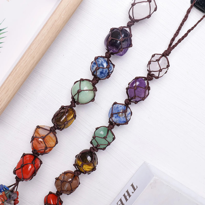 the CHAKRA PENDANT - 1PC Natural Crystal Chakra Pendant Tumbled Healing Stone Car Pendant Yoga Chakra Energy Gem Decoration Gift