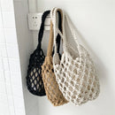the BOAT BOHO - Fashion Boho Handmade Woven Crochet Tote Purse, Women Bucket Top-Handle Handbags, Beach Casual Solid Hollow Out Shoulder Bags