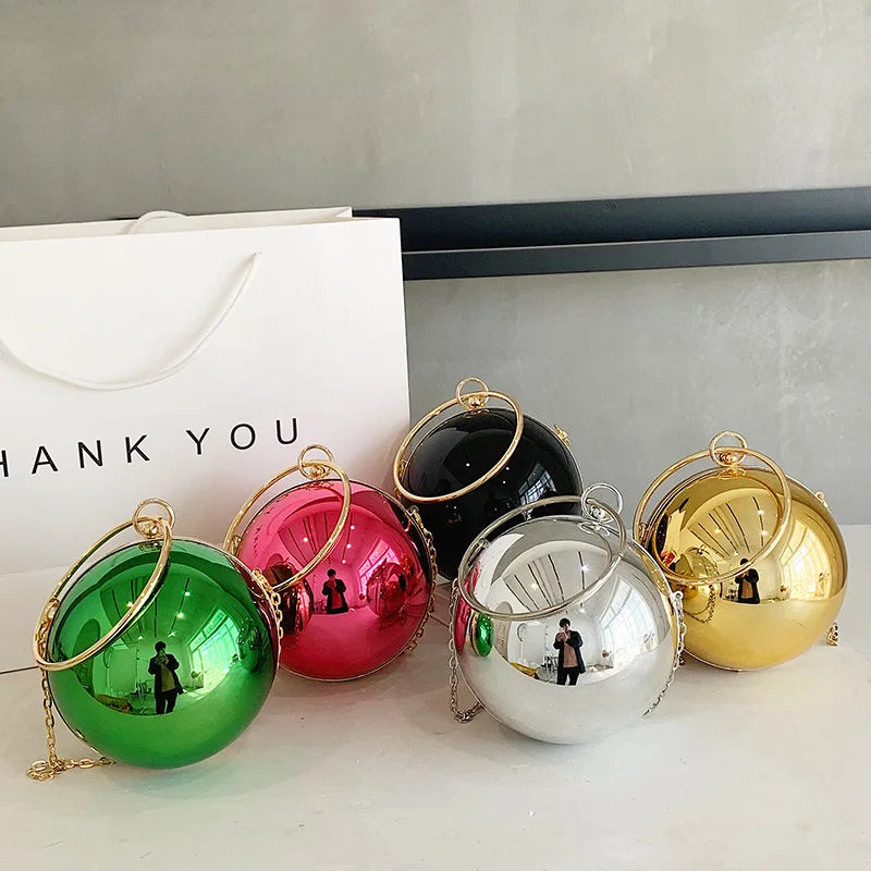 the BALL BAG - Luxury Women Round Ball Evening Bag, Fashion Smooth Bright Surface Clutch Bag, Ladies Crossbody Bag, Party Chain Handbag Purse