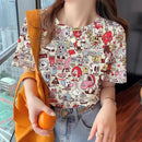the SPLATTER - Colorful Abstract Print O-Neck Casual Short Sleeve Oversized T-Shirts for Women