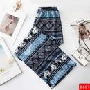 the SACRED ELEPHANT - Wide Leg High Waist Elephant Print Thin Straight Casual Bottoms Boho Pants
