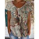 the ANCIENT - Indian Elephant Geometry 3D Print Streetwear V-Neck Oversized T-Shirts for Women
