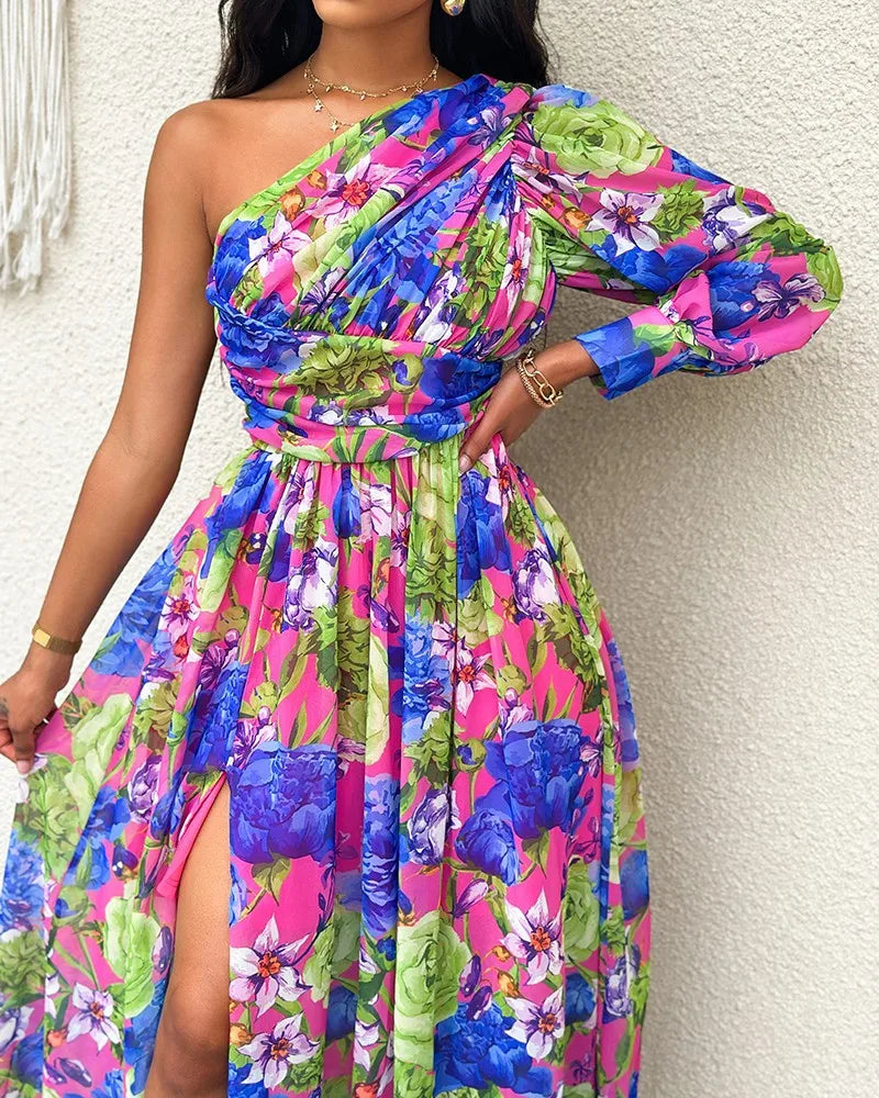 New Fashion Sexy Off Shoulder Print Dress Women Elegnat Office Casual Loose Beach Party Long Dresses Female Spring Summer Robe