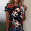 the SUGAR SKULL SENORITA - Women's Fashion Casual Sexy Short Sleeve Horror Undead Skull Pattern Oversized T-Shirts