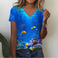 Summer Infauna Shark 3D Print T-shirt Women Streetwear Sea Turtle Shoal T Shirts Y2k Tops Woman V-Neck Tees Oversized Clothing