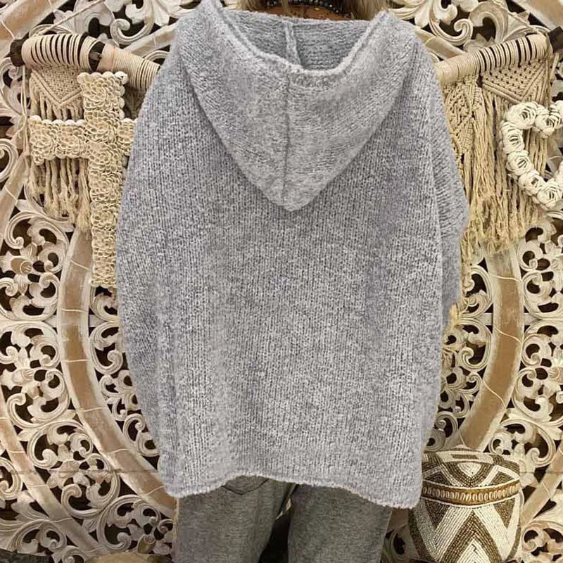 the ASPEN - Women's Winter/Autumn Solid Color Long Sleeve Braided Hooded Oversized Knitted Boho Pullover Sweaters
