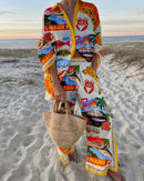 the CANCUN - Summer Fashion Printed Casual Loose Street Button Shirt Wide Leg Pants Two-Piece Set