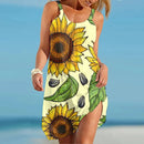 the SUNFLOWER - Summer Sunflower Beach Dress 3D Print Vacation Party Sundress Casual Sleeveless Beachwear Dress
