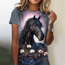the HORSE WHISPERER - 3D Animal Print Casual Short Sleeves Horse Pattern Summer Loose T-Shirts for Women