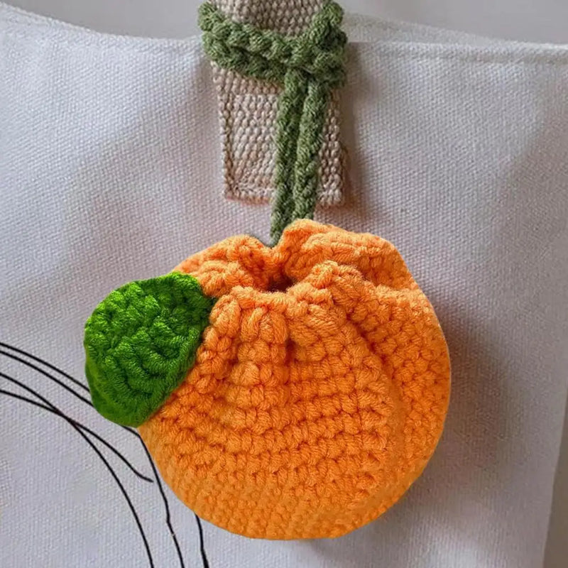 the CITRUS CROCHET - Orange Coin Purse, Crochet Drawstring Bag, Cute Drawstring Orange-Shaped Crochet Purse, Crochet Tangerine Bag Coin Chargers