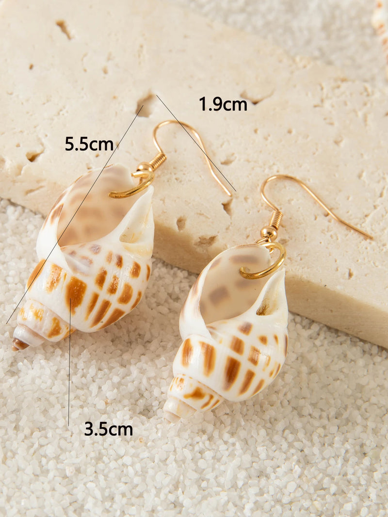 the BEACH TREASURES - 5pair/sets Bohemian Conch Shell Earrings Set for Women, Exquisite Starfish Summer Jewelry