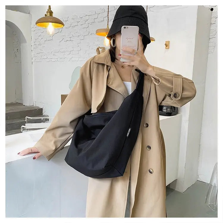 the MESSENGER - Canvas Totes Bags, Women Casual Handbags, Solid Color Shoulder Bag, Simple Messenger Bag Purses