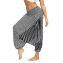 the HAREM BOHO - Bohemian Harem Pants Elastic Waist Wide Leg Long Pant Vintage Printed Trousers