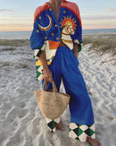 the CANCUN - Summer Fashion Printed Casual Loose Street Button Shirt Wide Leg Pants Two-Piece Set