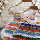 the HIPPIE BOHO - Bohemian Rainbow Knit Hooked Flower Hollow Out Sleeveless Summer Beachwear Colorful Camis