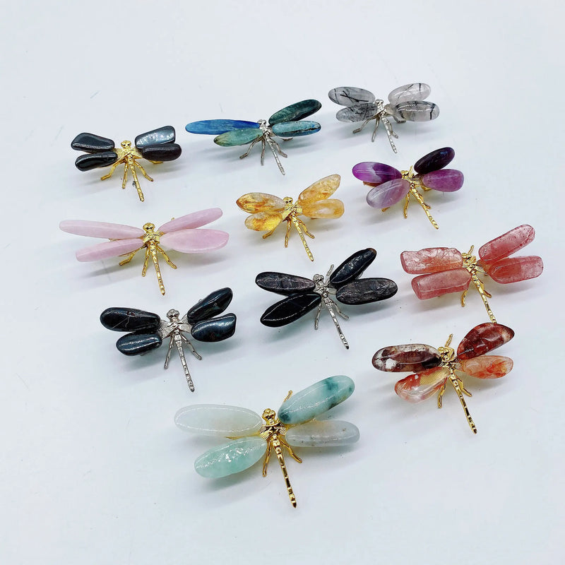 the DRAGONFLY - 2pcs Natural Mixed Material Energy Reiki Stone Dragonfly Carving Decoration Crystal Quartz Healing High Quality Gemstone For Gift