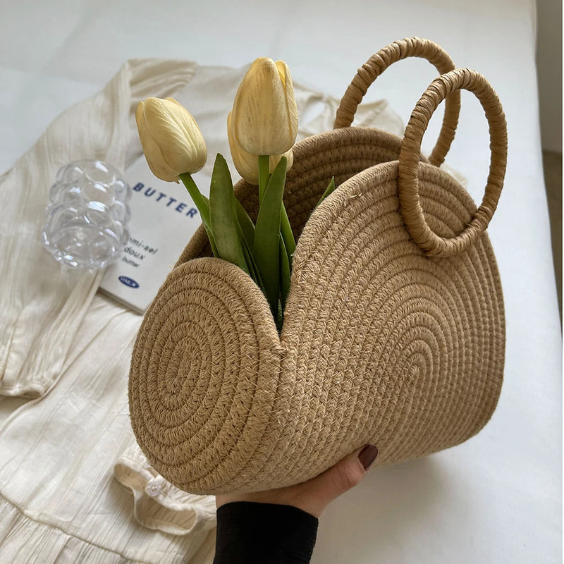 the BOHO TACO - Handwoven Shoulder Purse Chic Cotton Rope Holiday Travel Handbag, Retro Rattan Bag Vacation Bag for Women and Girls