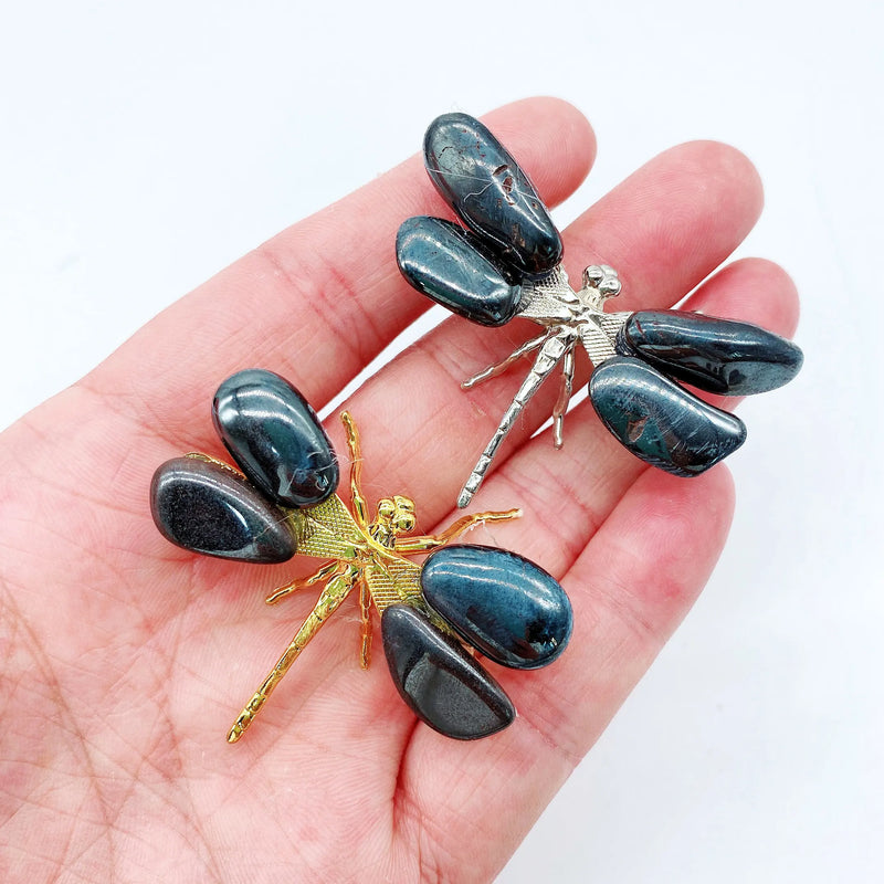 the DRAGONFLY - 2pcs Natural Mixed Material Energy Reiki Stone Dragonfly Carving Decoration Crystal Quartz Healing High Quality Gemstone For Gift