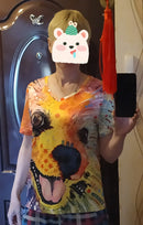 the PAINTED PUPPY - Casual Summer V-Neck Short Sleeve 3D Cute Dog Print Harajuku Versatile T-Shirts for Women