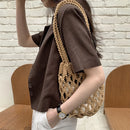 the BOAT BOHO - Fashion Boho Handmade Woven Crochet Tote Purse, Women Bucket Top-Handle Handbags, Beach Casual Solid Hollow Out Shoulder Bags