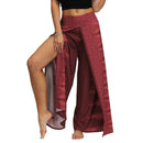 the MORACCAN - Women's Summer Casual Loose Wide Leg Wrap Long Soft Slit Leg Harem Dance Beach Boho Baggy Yoga Pants
