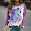 the NATIVE - Long Sleeve Tops Fashionable 3D Horse Pattern Printed Pullover Loose Tops for Women