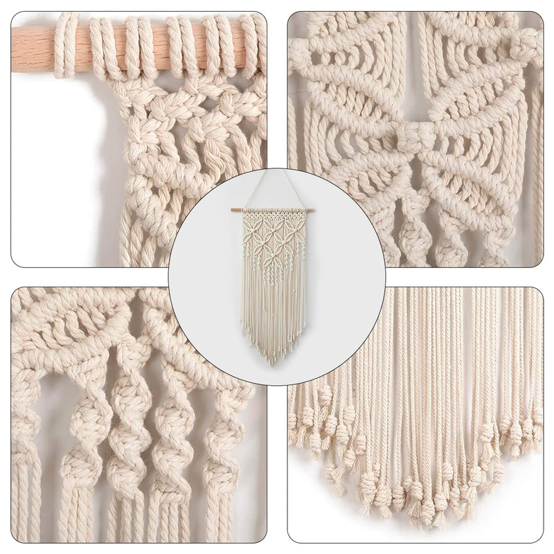 the WOVEN WALL - Macrame Wall Hanging Tapestry, Handmade Ethnic Chic Tapestry, Woven Wall Art Décor, Beige Tassel Cotton Crochet Decoration