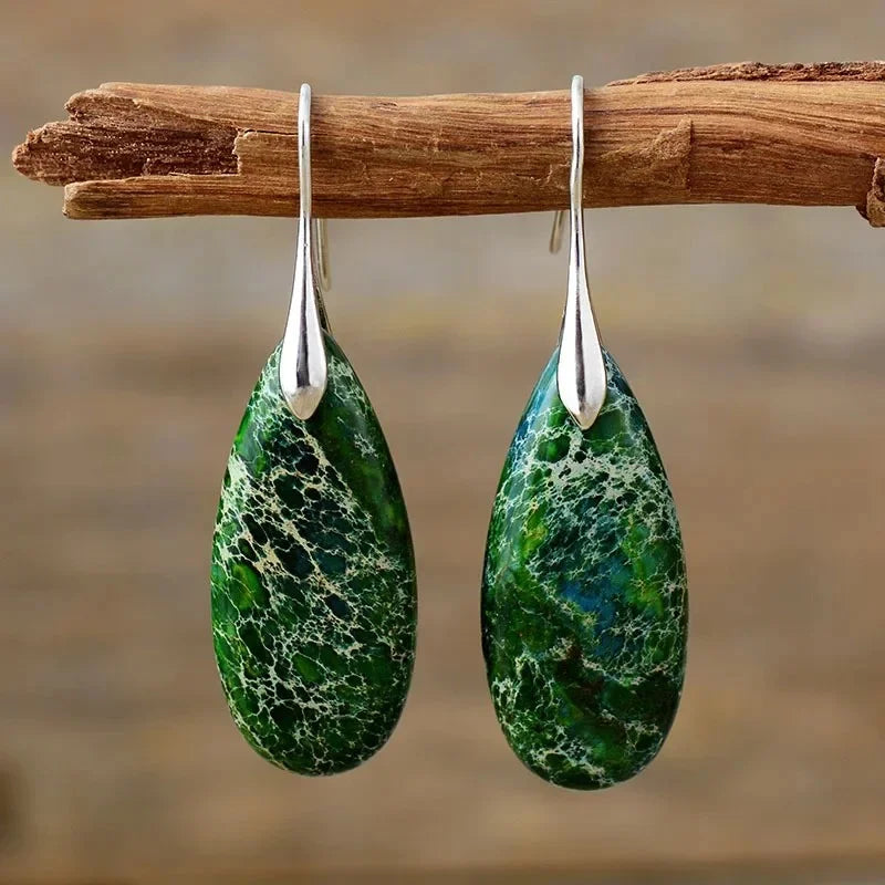 the BOHO STONE - Original Luxury Bohemian Emperor Stone Geometric Pendant Earring Natural Stone Jewelry Earrings for Women