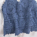 the DAINTY DAMSEL - Women Vintage V-Neck Vest Tops Summer Sleeveless Crochet Tops Hollow Lace Knitted Sling Camisole Tops