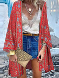 the BOHO CARDIGAN - Vintage Bohemian Floral Printed Summer Beach Long Sleeve Kimono Cardigan Open Up Cover Top