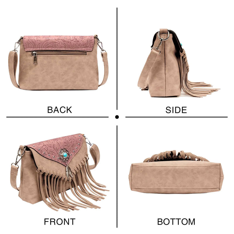 the WESTERNER - Original Design Shoulder Bag for Women, PU Leather Luxury Clutch Designer Handbags, Western Purse Fringe Messenger Bag