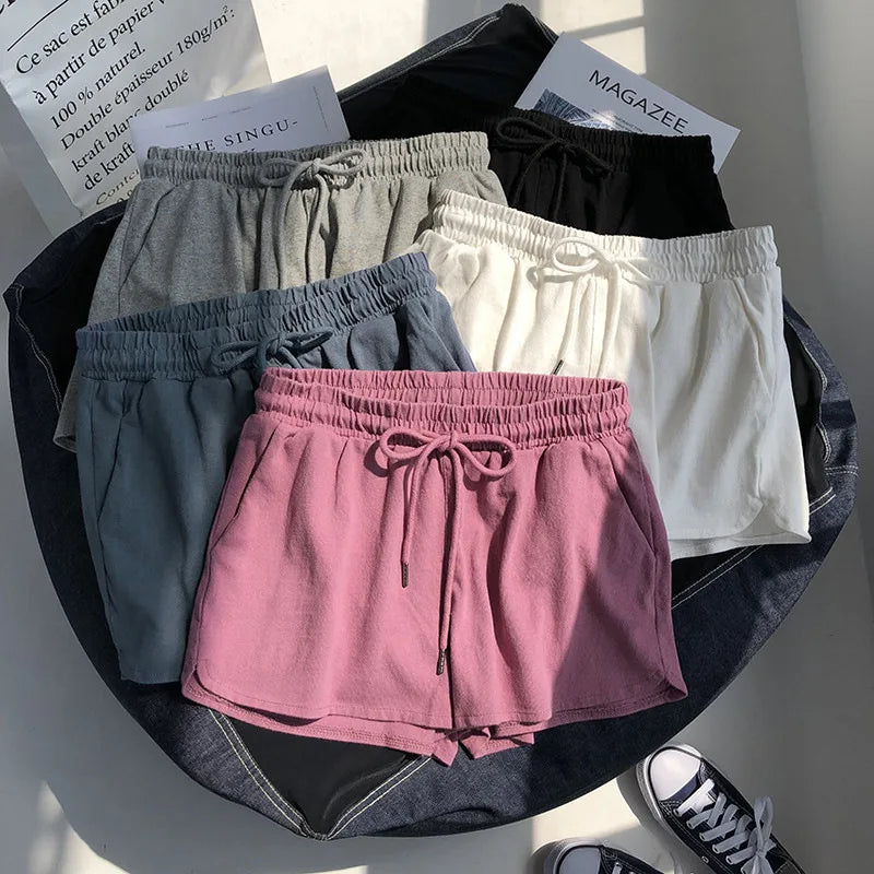 Women Wide Leg Loose Shorts Summer Female High Elastic Waist Drawstring Pocket Outdoor Homewear Sporty Pants CDPF-WYP-K3