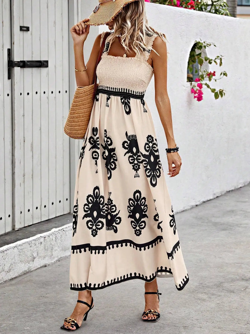 Bohemian Long Dress Summer Loose Holiday Dress Women Casual Sleeveless A-Line Party Long Dress Boho Casual Midi Dress Vestidos